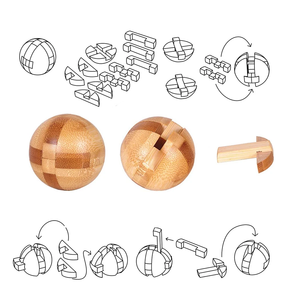 Kids Children Adult Kong Ming Luban Lock 3D Handmade Bamboo Math Puzzles Brain Teasers Educational Finger Toy Birthday