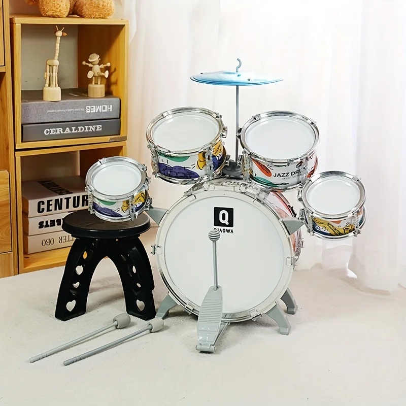 Kids Drum Set Toddler Jazz Drum Kit Toys with Stool Pedal Percussion Musical Instruments Drum Toy Early Education Gift Kids Drum Set Toddler Jazz Drum Kit Toys with Stool Pedal Percussion Musical Instruments Drum Toy Early Education Gift