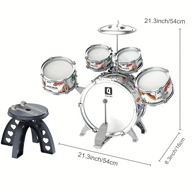 Kids Drum Set Toddler Jazz Drum Kit Toys with Stool Pedal Percussion Musical Instruments Drum Toy Early Education Gift