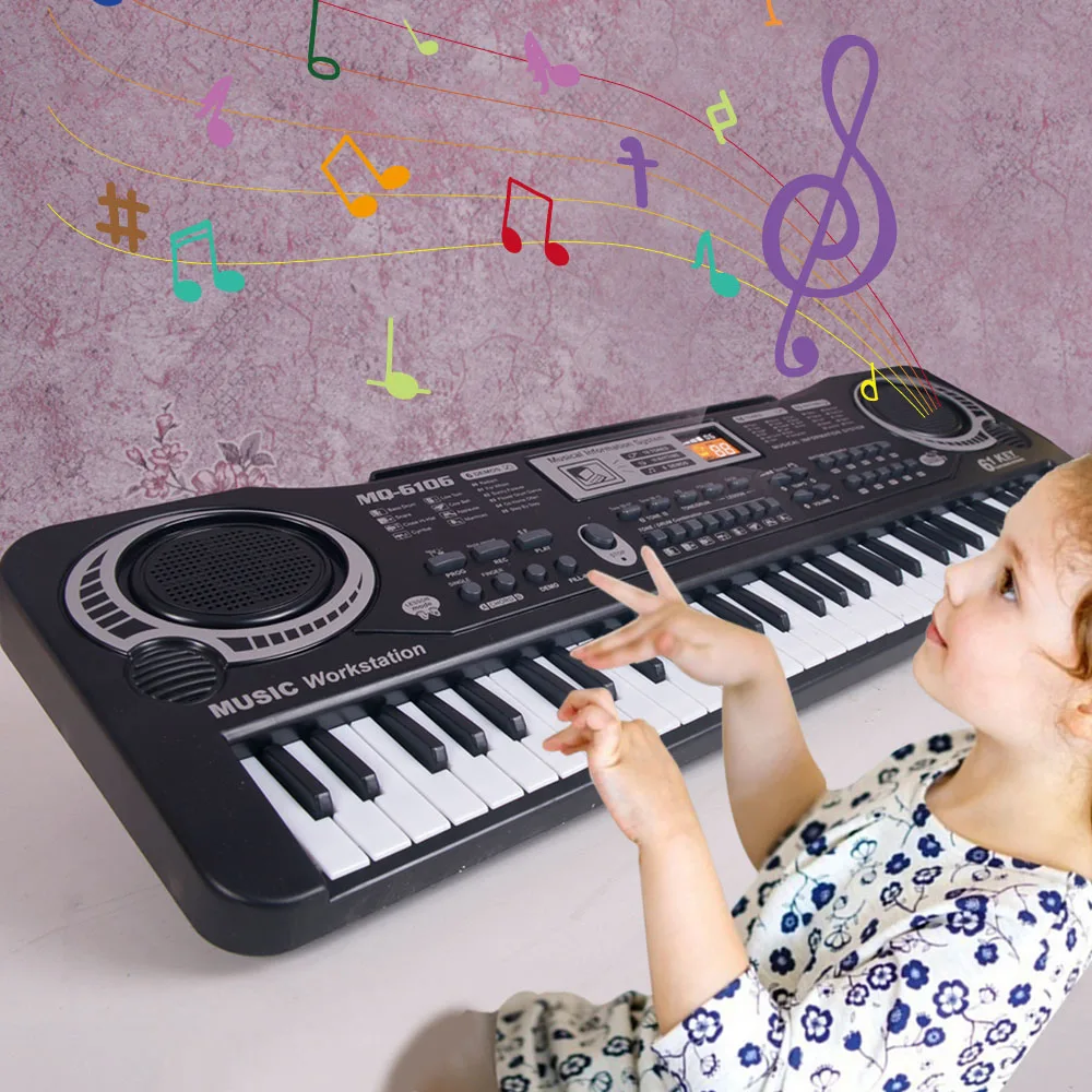 Kids Electronic Piano Keyboard 61 Keys Organ with Microphone Education Toys Musical Instrument Gift for Child Beginner