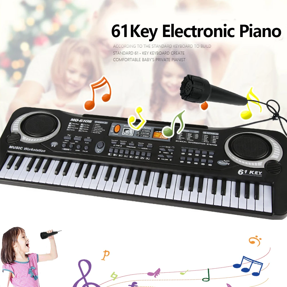 Kids Electronic Piano Keyboard 61 Keys Organ with Microphone Education Toys Musical Instrument Gift for Child Beginner