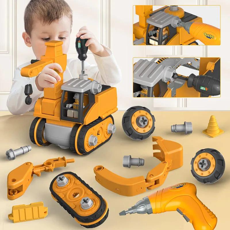 Kids Engineering Vehicle Electric Drill Tool Toys Match Children Educational Assembled Sets Tools For Boys Nut Building