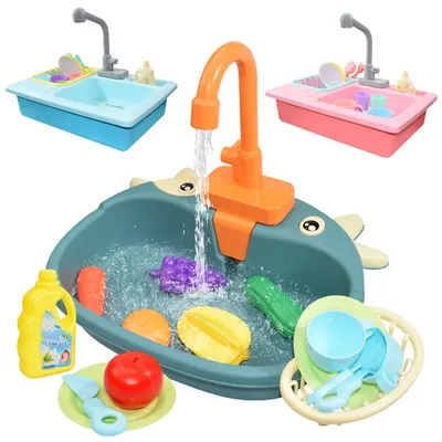 Kids Kitchen Sink Toys Simulation Electric Dishwasher Mini Kitchen Food Pretend Play House Toy Set Children Role Play