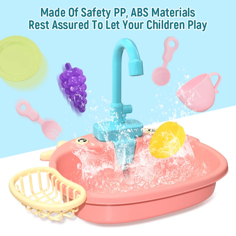 Kids Kitchen Sink Toys Simulation Electric Dishwasher Mini Kitchen Food Pretend Play House Toy Set Children Role Play