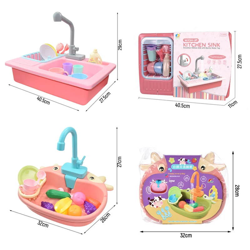 Kids Kitchen Sink Toys Simulation Electric Dishwasher Mini Kitchen Food Pretend Play House Toy Set Children Role Play