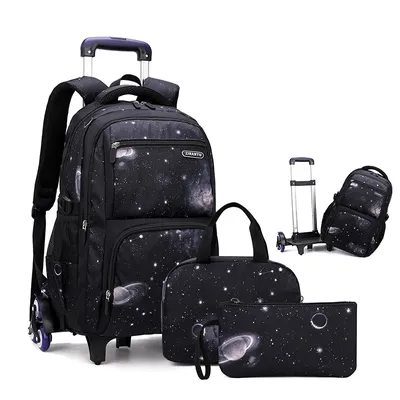 Kids School Bag With Wheels Rolling Backpack for Boy Wheeled School Bag 6 Wheels Trolley Bookbag Carry on Luggage with