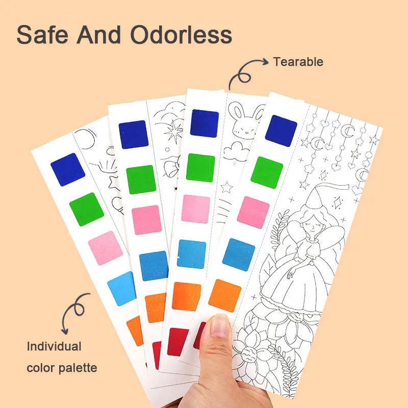 Kids Water Colouring Book Portable Watercolor Painting Book Paint With Water Brush Gouache Picture Coloring