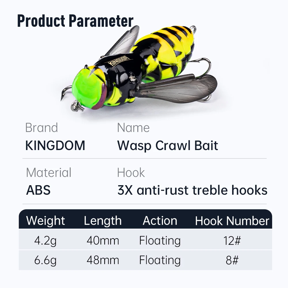 Kingdom Bait Artificial Fishing Lure 4.2g 40mm 6.6g 48mm Floating Insect Bionic Swimbaits Hard Baits For Bass Carp Pike Kingdom Bait Artificial Fishing Lure 4.2g 40mm 6.6g 48mm Floating Insect Bionic Swimbaits Hard Baits For Bass Carp Pike