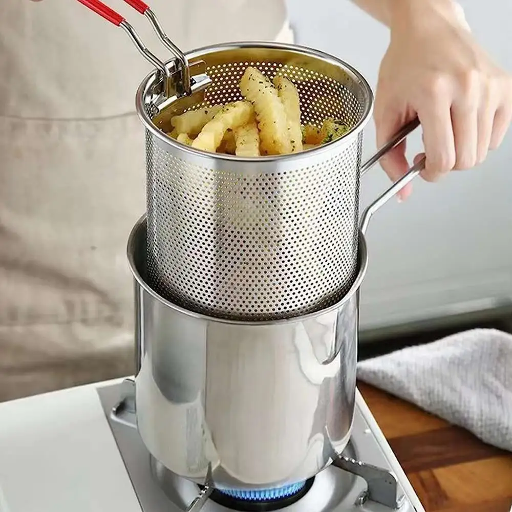 Kitchen Deep Frying Pot 304 Stainless Steel Kitchen Fryer With Strainer Tempura Fryer Pan Chicken Fried Chicken Cooking