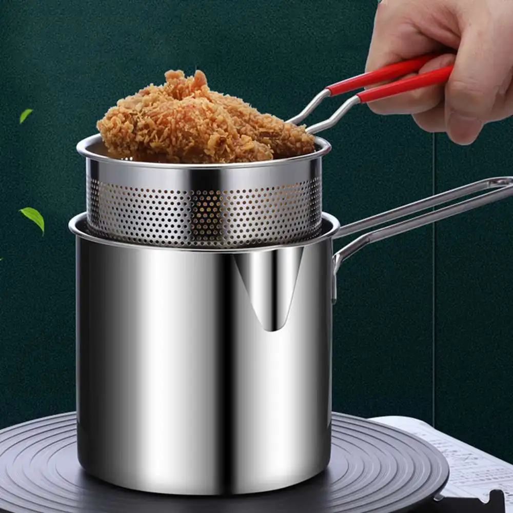 Kitchen Deep Frying Pot 304 Stainless Steel Kitchen Fryer With Strainer Tempura Fryer Pan Chicken Fried Chicken Cooking