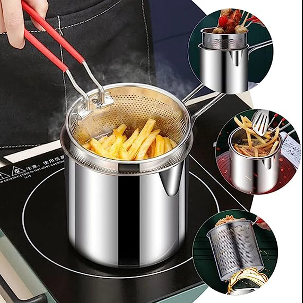 Kitchen Deep Frying Pot 304 Stainless Steel Kitchen Fryer With Strainer Tempura Fryer Pan Chicken Fried Chicken Cooking