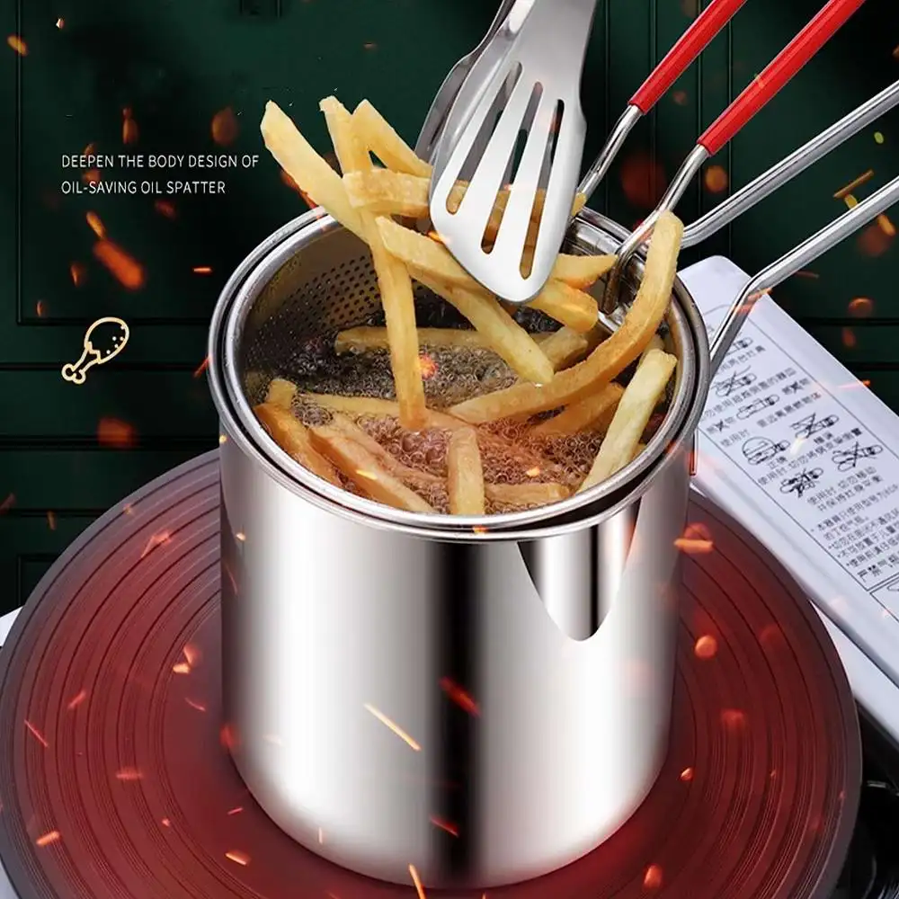 Kitchen Deep Frying Pot 304 Stainless Steel Kitchen Fryer With Strainer Tempura Fryer Pan Chicken Fried Chicken Cooking