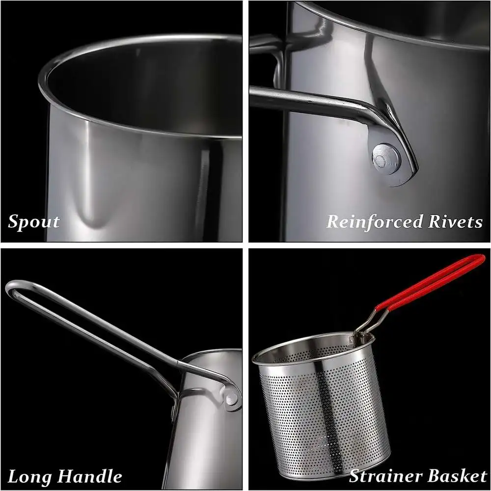 Kitchen Deep Frying Pot 304 Stainless Steel Kitchen Fryer With Strainer Tempura Fryer Pan Chicken Fried Chicken Cooking