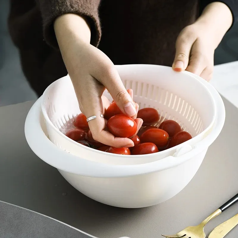 Kitchen Rotatable Double Drain Basket Fruits Vegetables Washing Storage Basket Strainers Bowl Cleaning Filter Colander Kitchen Rotatable Double Drain Basket Fruits Vegetables Washing Storage Basket Strainers Bowl Cleaning Filter Colander