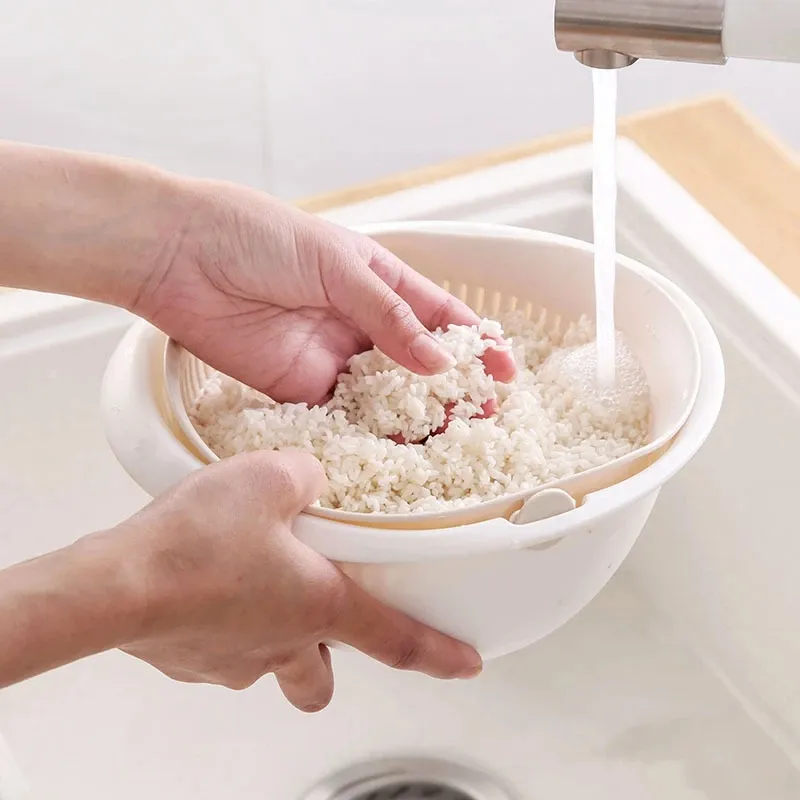 Kitchen Rotatable Double Drain Basket Fruits Vegetables Washing Storage Basket Strainers Bowl Cleaning Filter Colander Kitchen Rotatable Double Drain Basket Fruits Vegetables Washing Storage Basket Strainers Bowl Cleaning Filter Colander