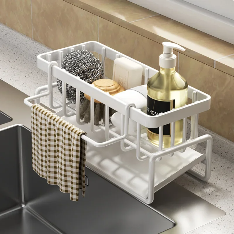 Kitchen Shelf Rag Storage Drainage Shelf No-Punch Storage Rack Home Spice Rack Sink Tap Sink Drainage Rack Kitchen