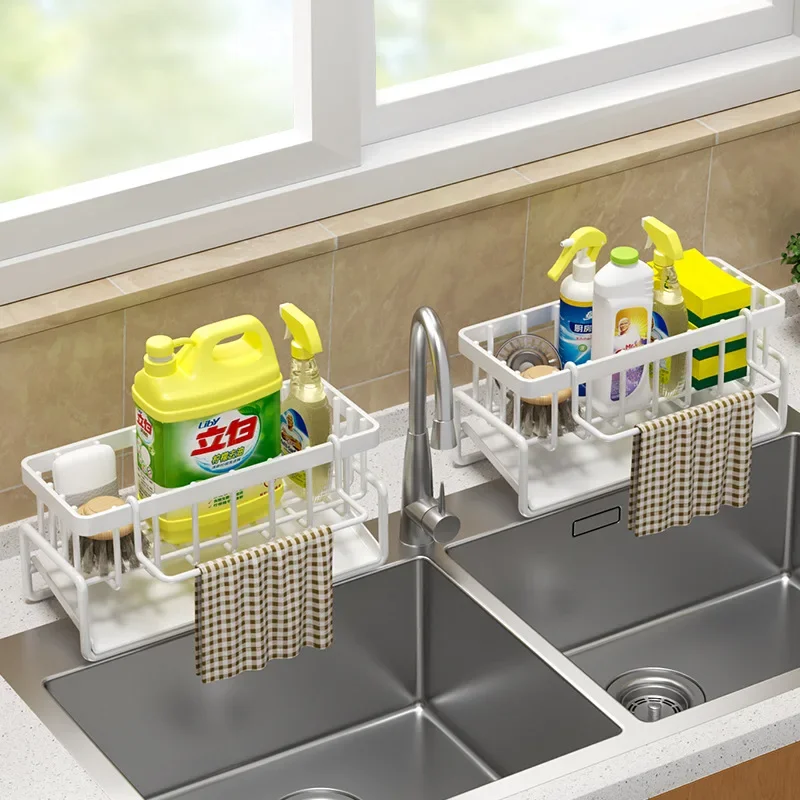 Kitchen Shelf Rag Storage Drainage Shelf No-Punch Storage Rack Home Spice Rack Sink Tap Sink Drainage Rack Kitchen