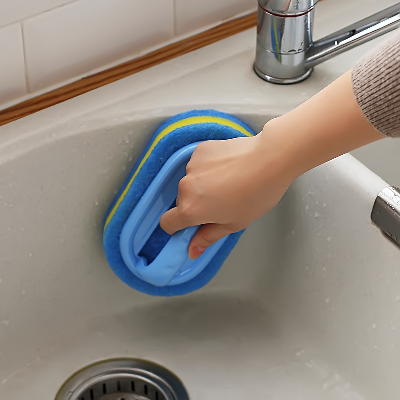 Kitchen Sponge Wipe with Handle Cleaning Brush Bathroom Tile Glass Cleaning Sponge Thickening Stain Removal Clean Brush