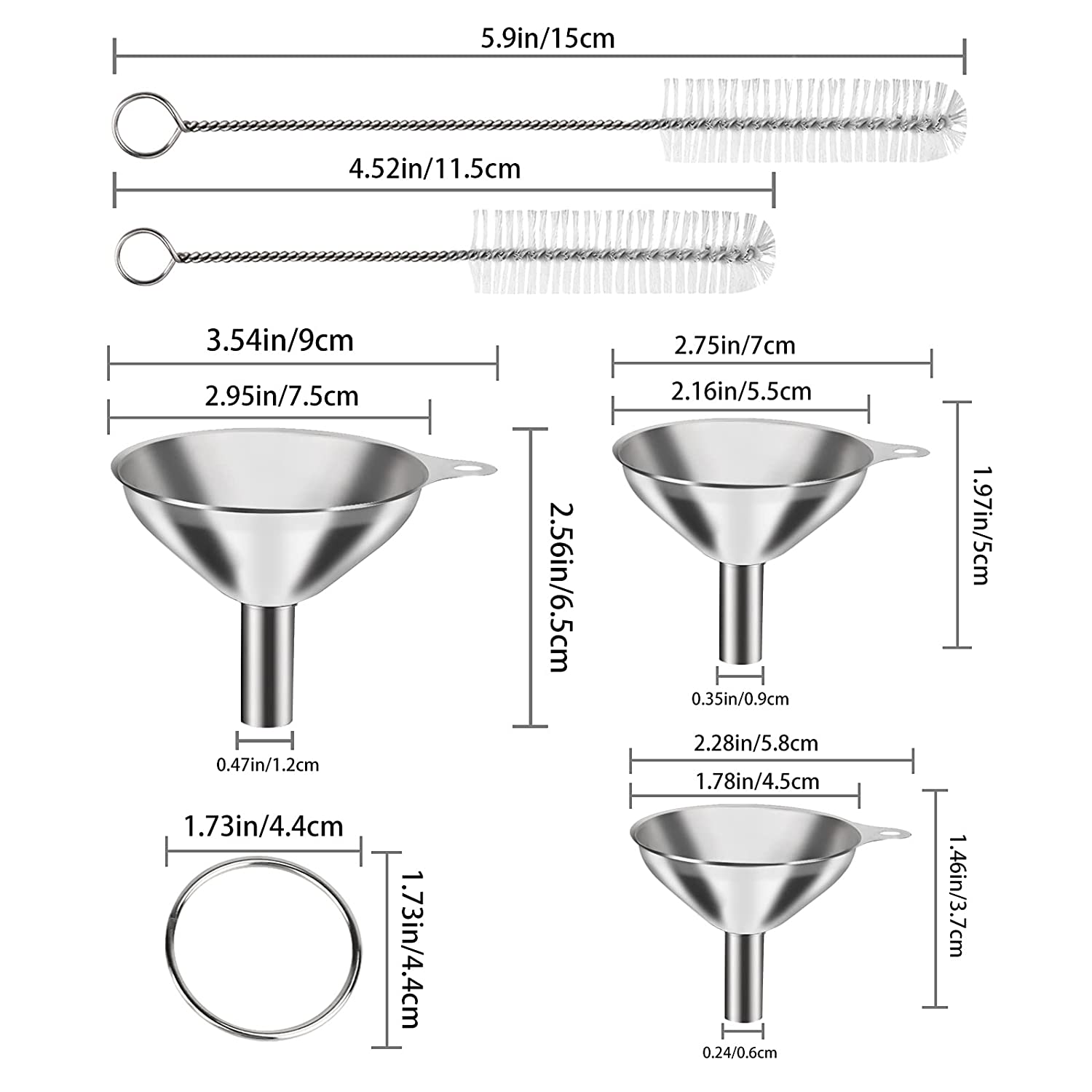 Kitchen Stainless Steel Funnels Set (6pcs)