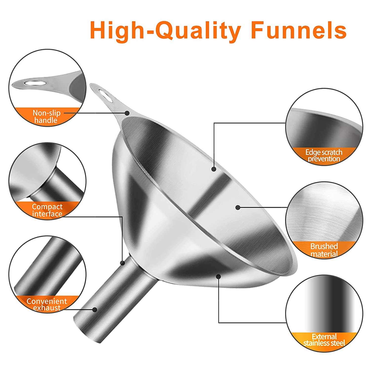 Kitchen Stainless Steel Funnels Set (6pcs)