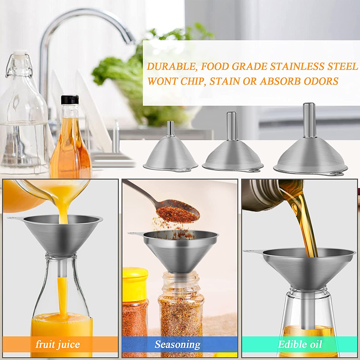 Kitchen Stainless Steel Funnels Set (6pcs)