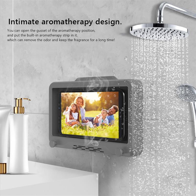 Kitchen Toilet Mobile Phone Holder Waterproof Touchable Case Wall Mounted Bath Bathroom Phone Shelves Storage Box
