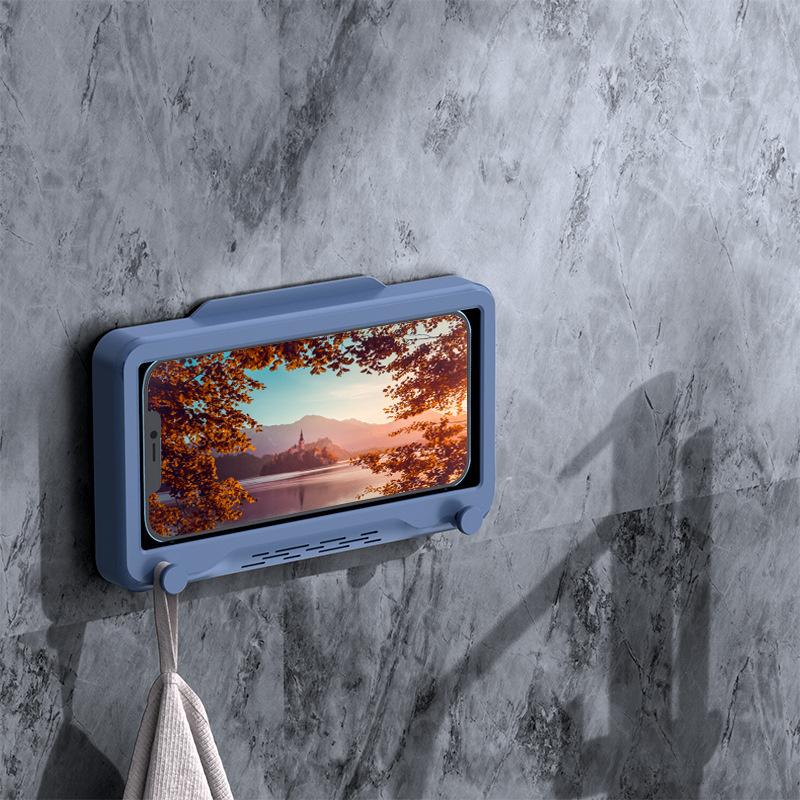 Kitchen Toilet Mobile Phone Holder Waterproof Touchable Case Wall Mounted Bath Bathroom Phone Shelves Storage Box