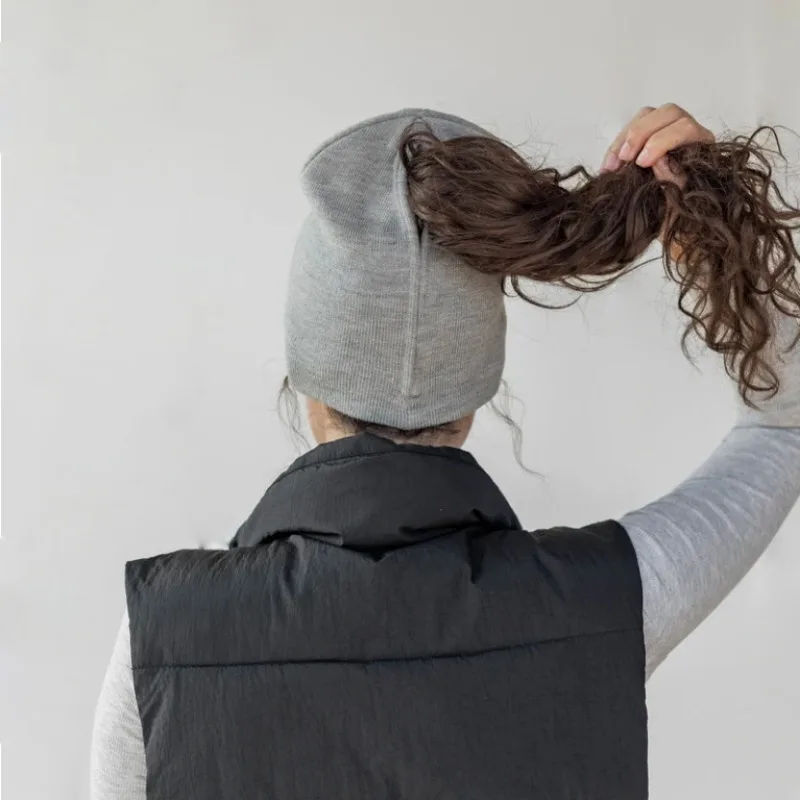 Knitted Cap Magnetic Cap Opening Ponytail Cap Wool Cap Pullover Cap Automatic Magnetic Cap hats for women