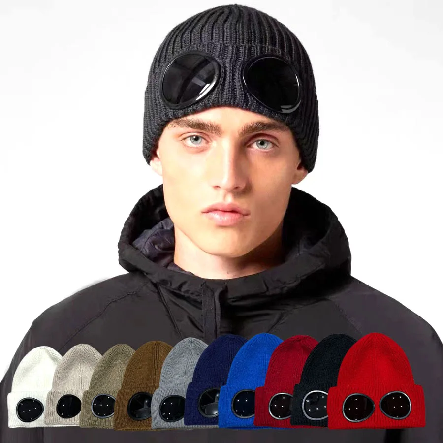 Knitted Hat with Goggles Windproof Winter Warmer Ski Beanies Soft Warm Anti-slip Ear