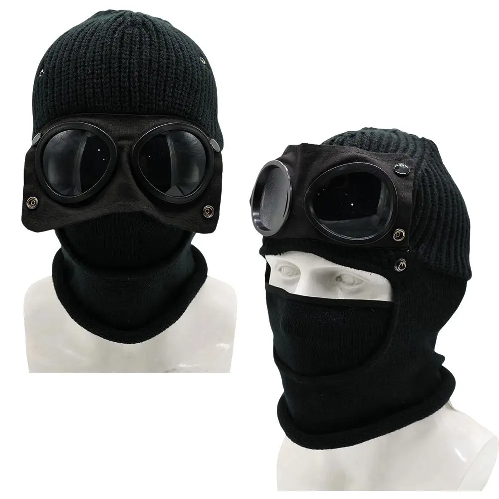 Knitted Hat with Goggles Windproof Winter Warmer Ski Beanies Soft Warm Anti-slip Ear
