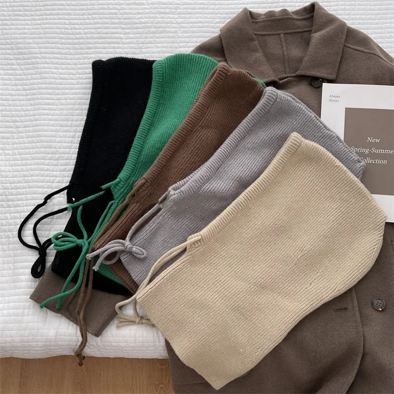 Knitted Hooded Caps Winter Balaclava Hats Women Korean Style Outdoor Warmer Drawstring Hats One-piece Neck Collar