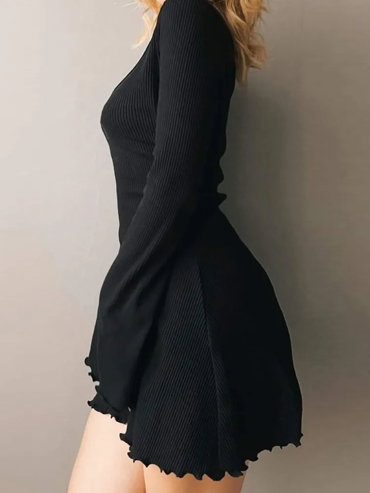 Knitting Elegant Dress For Women Spring Fall Solid Color V Neck Office Lady Irregular Hem Simple Basic Slim Dresses Knitting Elegant Dress For Women Spring Fall Solid Color V Neck Office Lady Irregular Hem Simple Basic Slim Dresses