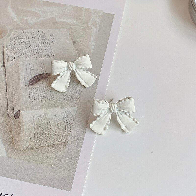 Korean Style Ribbon Bow Earrings (2 pcs)