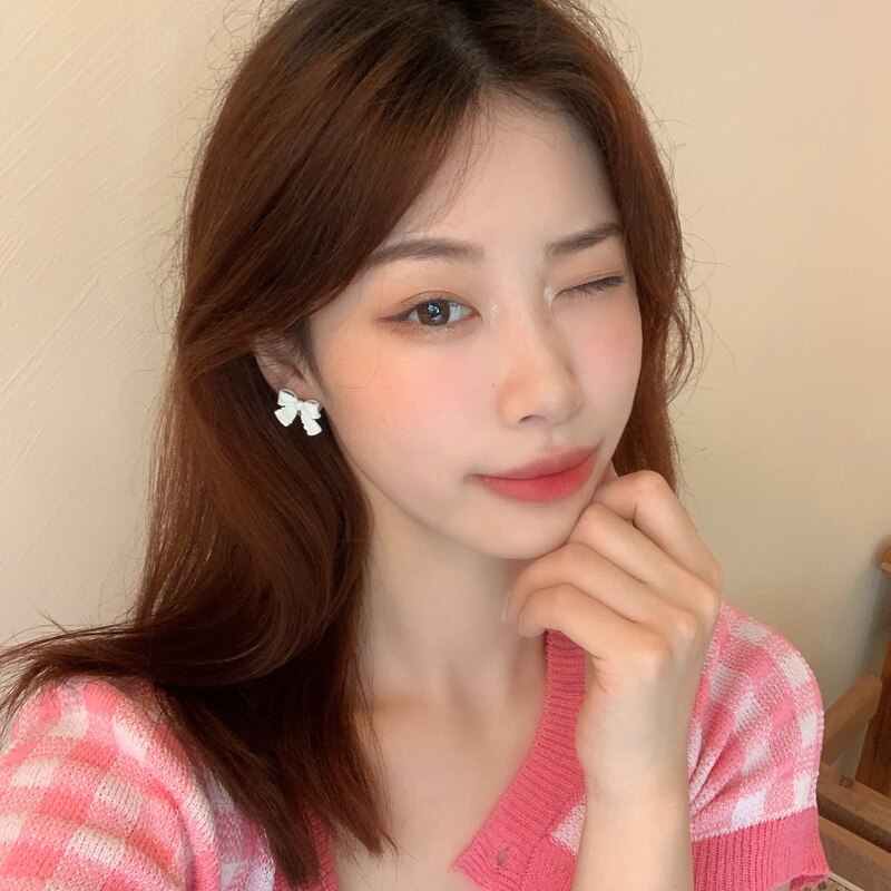 Korean Style Ribbon Bow Earrings (2 pcs)