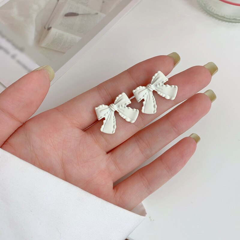 Korean Style Ribbon Bow Earrings (2 pcs)