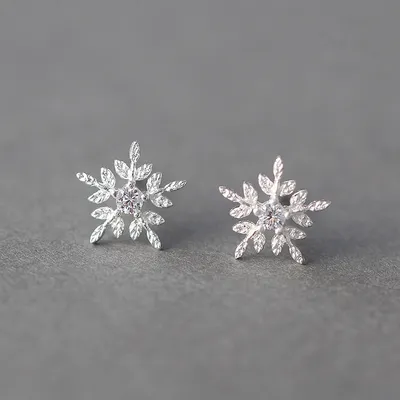 Korean Style Sterling Silver Snowflake Earrings