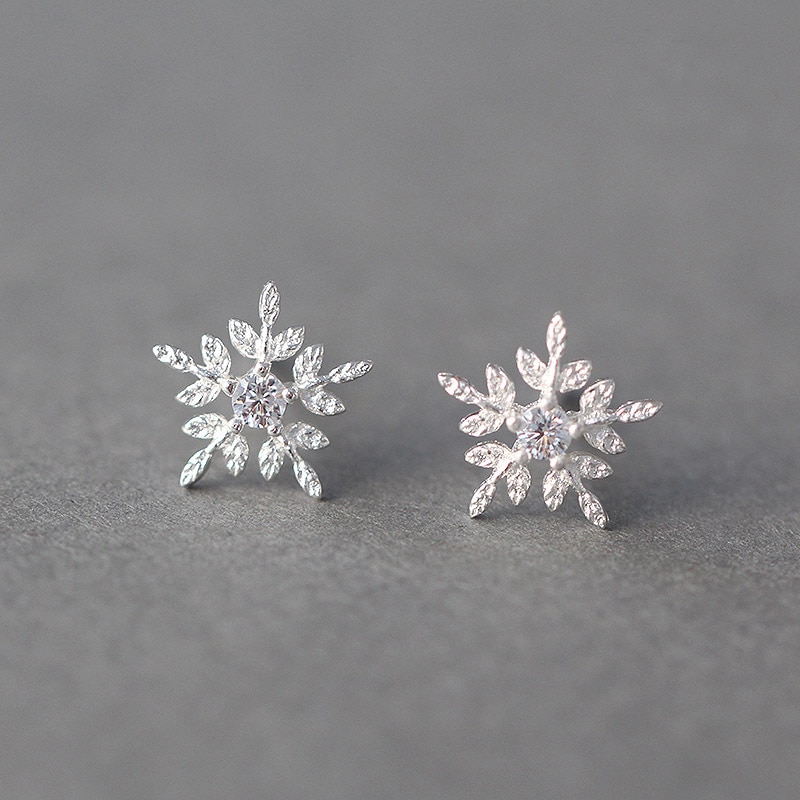 Korean Style Sterling Silver Snowflake Earrings