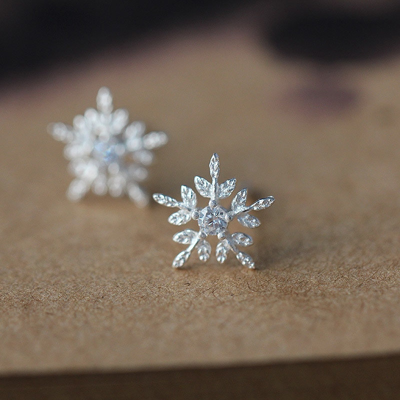 Korean Style Sterling Silver Snowflake Earrings