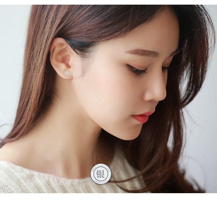Korean Style Sterling Silver Snowflake Earrings