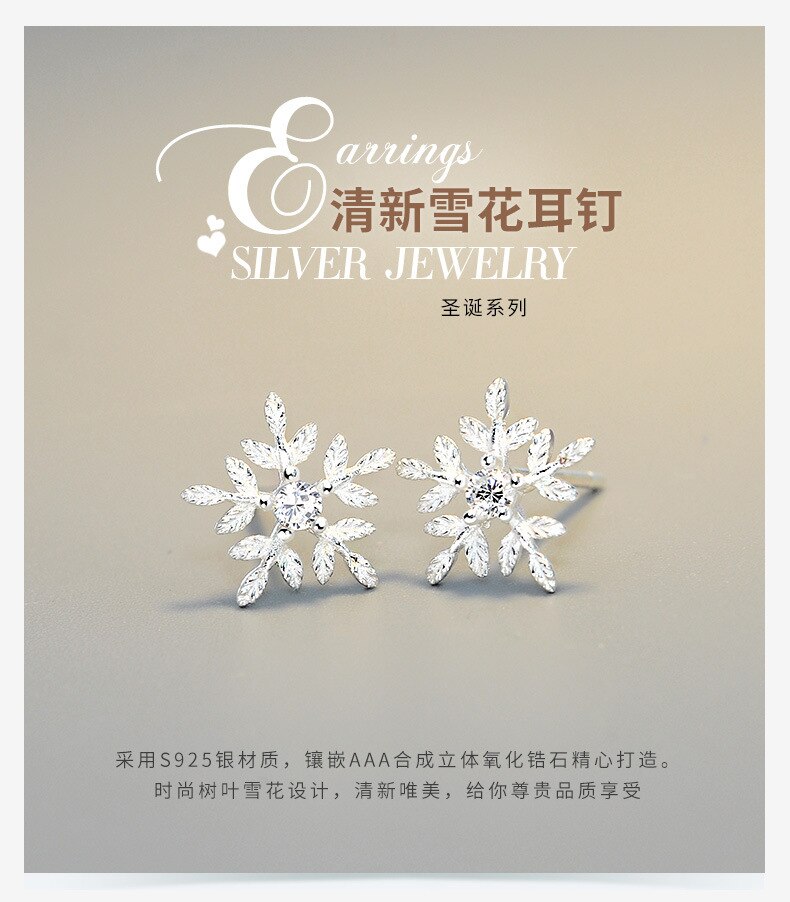 Korean Style Sterling Silver Snowflake Earrings