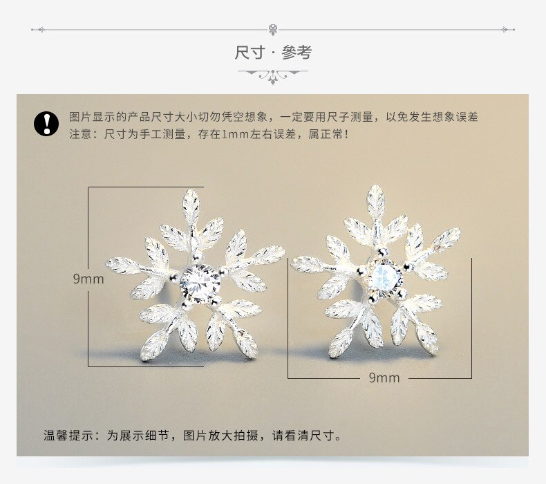Korean Style Sterling Silver Snowflake Earrings