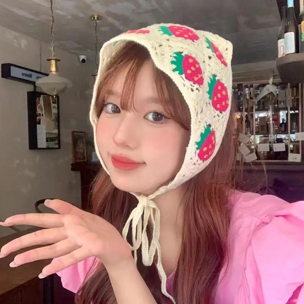 Korean Sweet Cute Handmade Crochet Hollow Triangle Headband Towel Women Spring and Summer Travel Literary Photo Hair