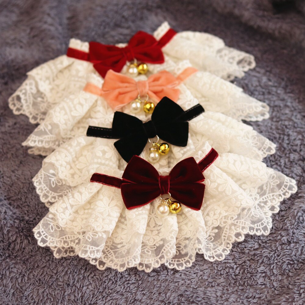 Lace Dog Collar with Bow and Belll Lace Dog Collar with Bow and Belll