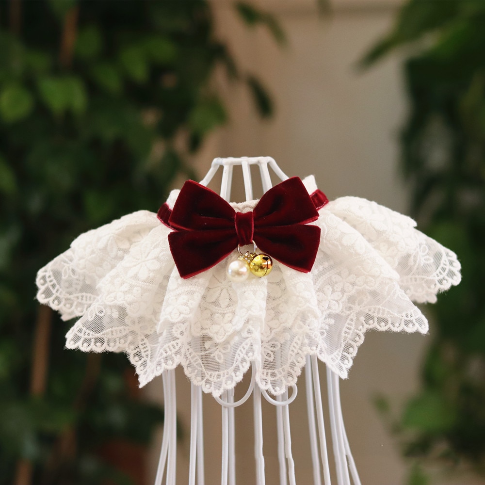 Lace Dog Collar with Bow and Belll Lace Dog Collar with Bow and Belll