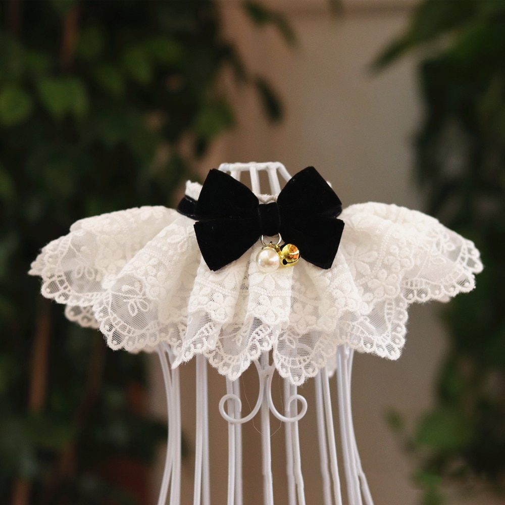 Lace Dog Collar with Bow and Belll Lace Dog Collar with Bow and Belll