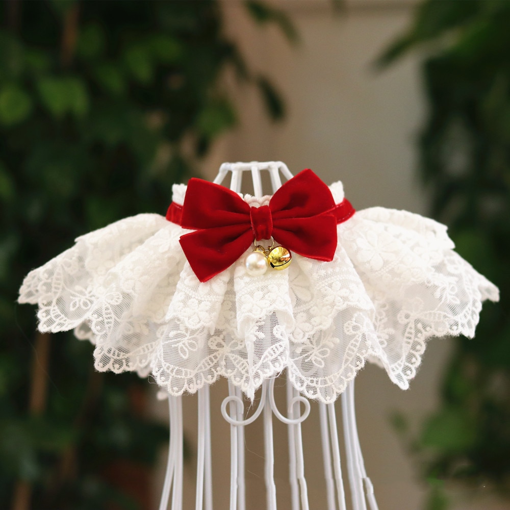 Lace Dog Collar with Bow and Belll Lace Dog Collar with Bow and Belll
