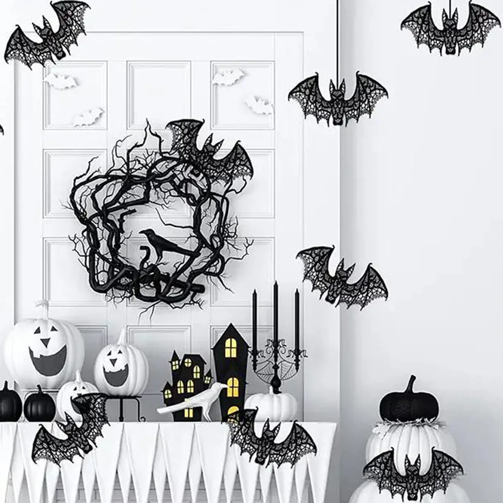 Lace Halloween Bat Ghost Festival Decoration Black Halloween Decoration Accessory For Diy Clothing Lace Halloween Bat Ghost Festival Decoration Black Halloween Decoration Accessory For Diy Clothing