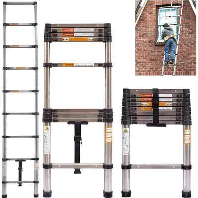 Ladders Extendable Telescopic 5M Heavy Duty Multi Purpose Straight Loft Ladder Portable Folding Stainless Steel Ladder Ladders Extendable Telescopic 5M Heavy Duty Multi Purpose Straight Loft Ladder Portable Folding Stainless Steel Ladder