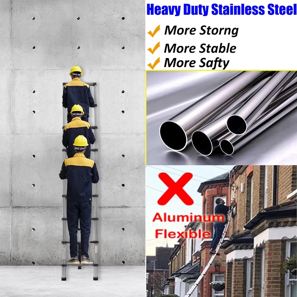 Ladders Extendable Telescopic 5M Heavy Duty Multi Purpose Straight Loft Ladder Portable Folding Stainless Steel Ladder Ladders Extendable Telescopic 5M Heavy Duty Multi Purpose Straight Loft Ladder Portable Folding Stainless Steel Ladder
