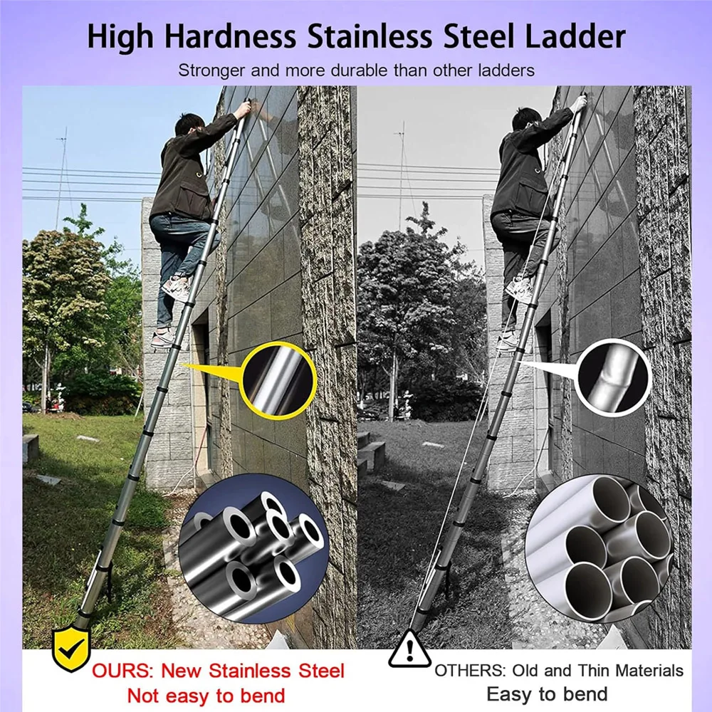 Ladders Extendable Telescopic 5M Heavy Duty Multi Purpose Straight Loft Ladder Portable Folding Stainless Steel Ladder Ladders Extendable Telescopic 5M Heavy Duty Multi Purpose Straight Loft Ladder Portable Folding Stainless Steel Ladder